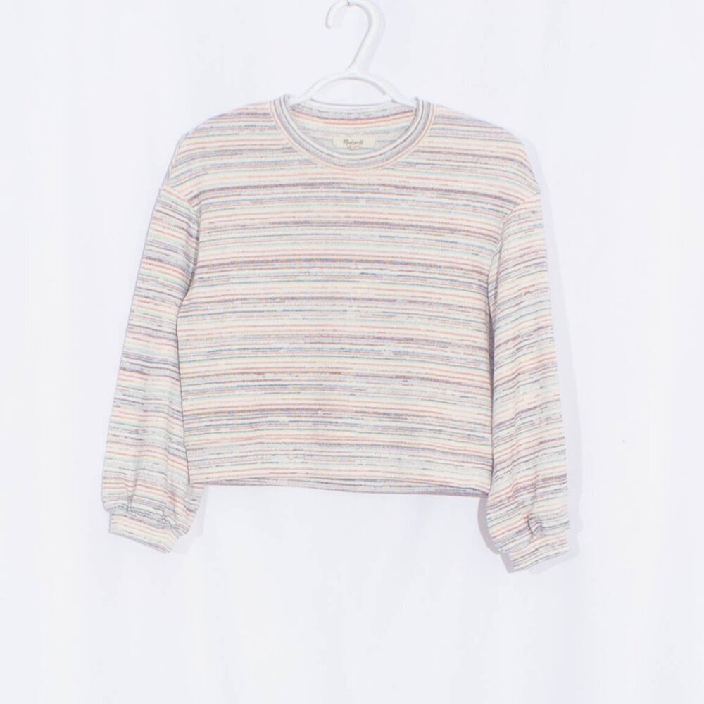 MADEWELL Bubble Sleeve Crop Top in Rainbow Stripe Size XS - Picture 5 of 10